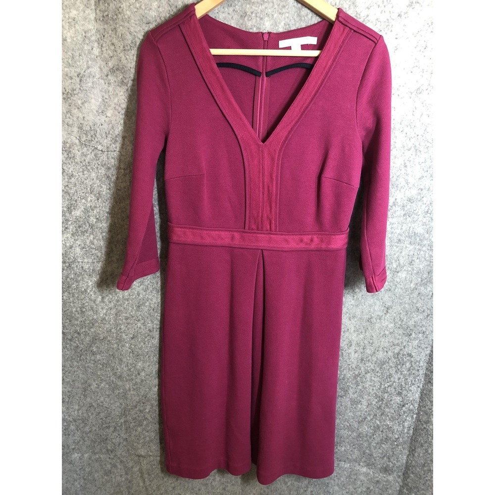 Boden Dress Womens 6 Pink Fit & Flare V-Neck 3/4 Sleeve Knee Length Knit